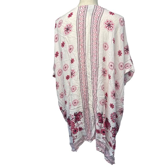 Angie M White & Pink Floral Kimono Cardigan Lightweight Open Front Medium - Picture 4 of 6